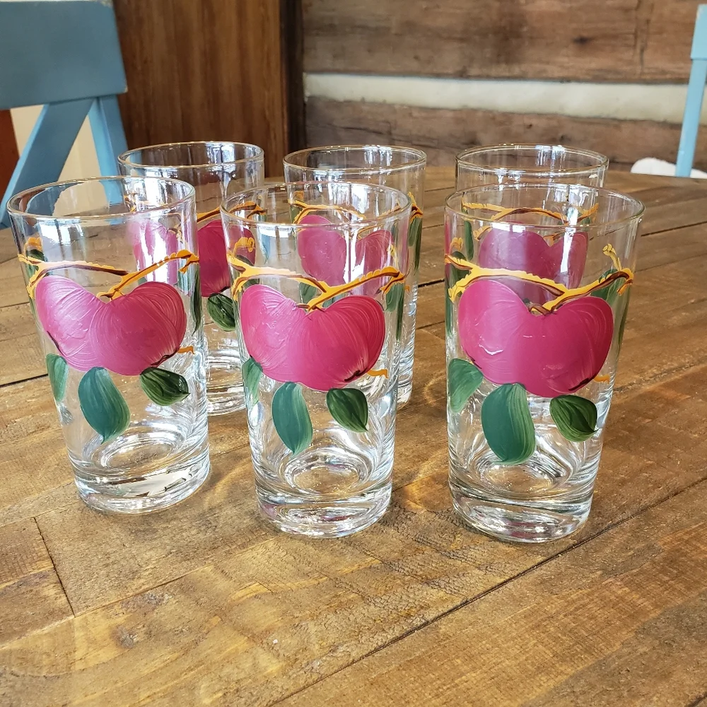 Franciscan Apple Tumbler Set of 6 Six Glasses Vintage Anchor Hocking Glassware - Picture 11 of 11